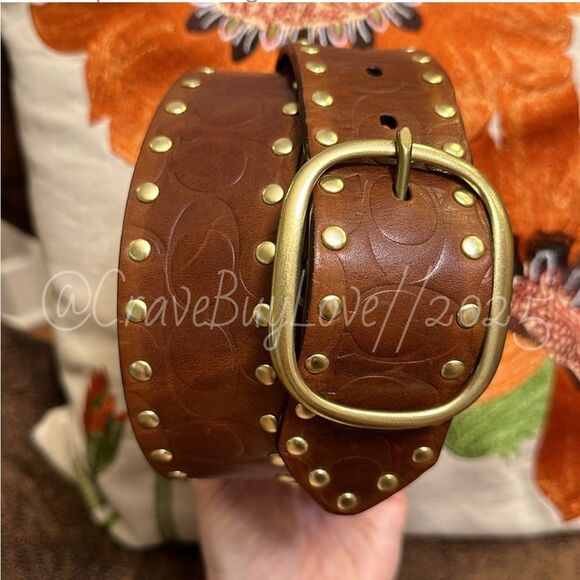 COACH 1941 BLEECKER STUDDED EMBOSSED BELT 2007 BROWN LEATHER STYLE 90042 $168 - Picture 1 of 17